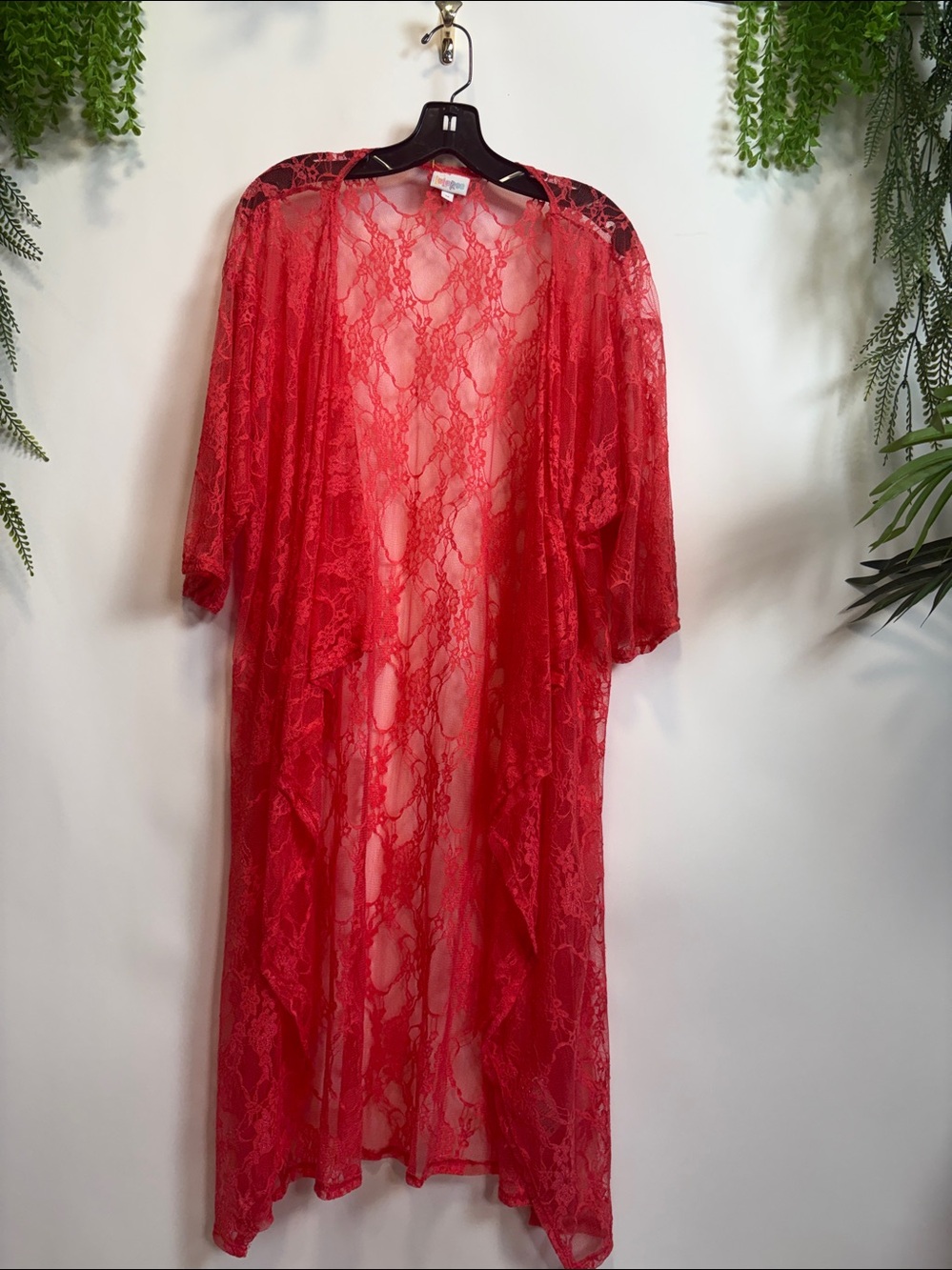 LuLaRoe Orange Lace Kimono Robe with Floral Motif